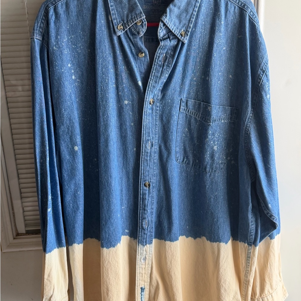 Stylish Denim and Cream Button-Down Shirt
